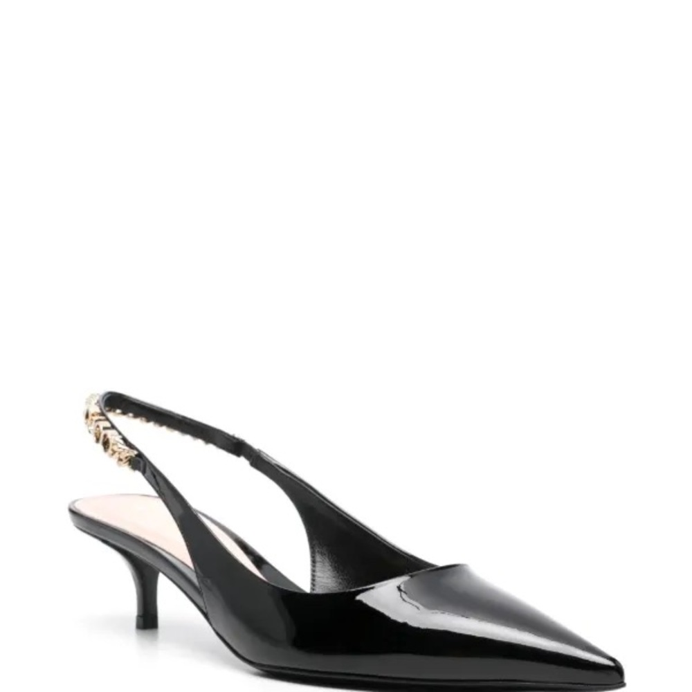 Gucci Black Patent Slingback Heels with Gold Detail